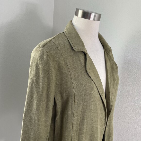 Anthropologie Womens 4 Olive Green Linen Blend Blazer Jacket - Picture 3 of 12